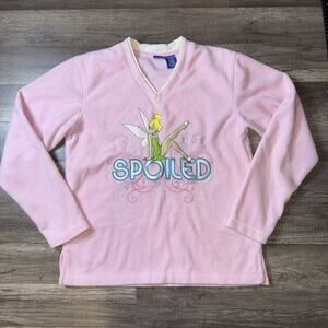 RARE VINTAGE DISNEY Tinkerbell pink fleece V- Neck sweater SIZE Medium Spoiled
